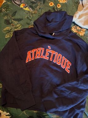 aerie Navy Blue Hoodie with Orange 'ATHLÉTIQUE' Logo